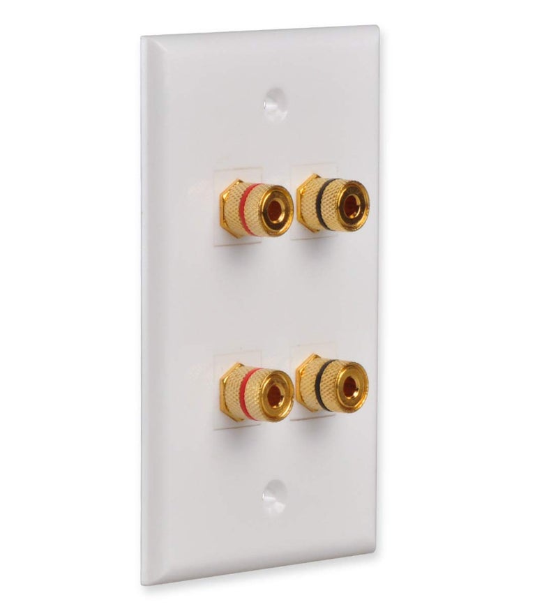 HTTX Speaker Wall Plate with 4 Banana Binding Posts, HTTX White Gold-Plated Female Speaker Wire Socket Connector for Wallplate with Black & Red Rings - Image 1